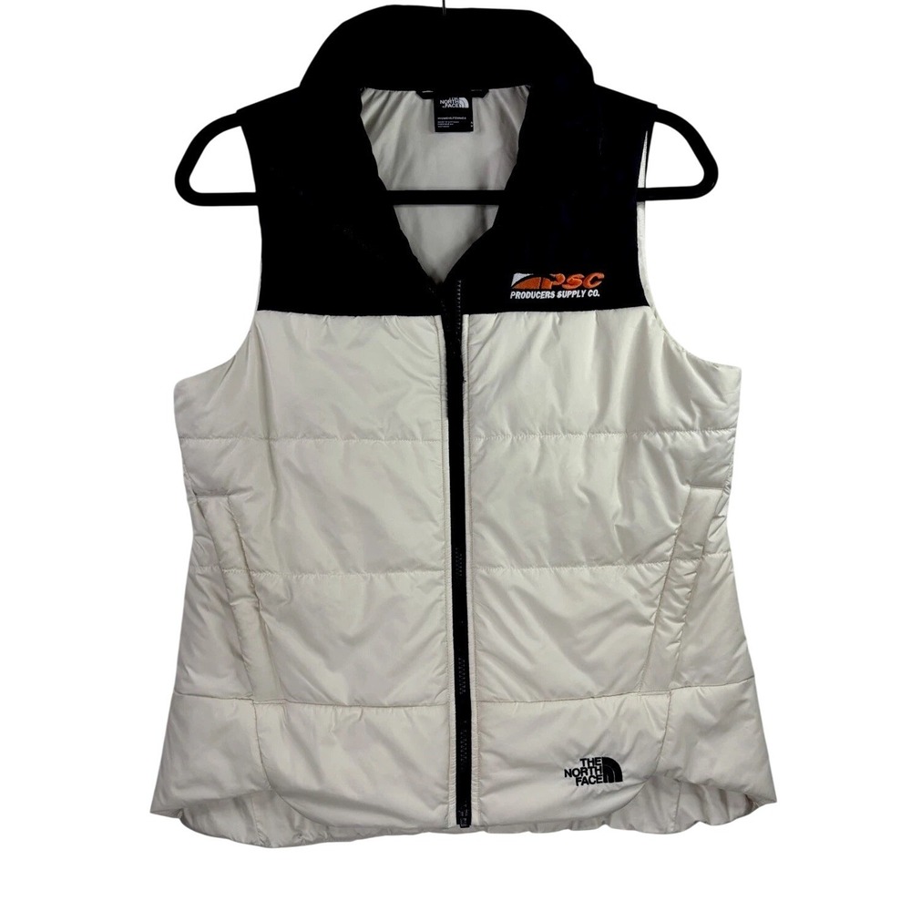 The North Face Puffer Vest Womens Small Cream Black PSC Logo Quilted